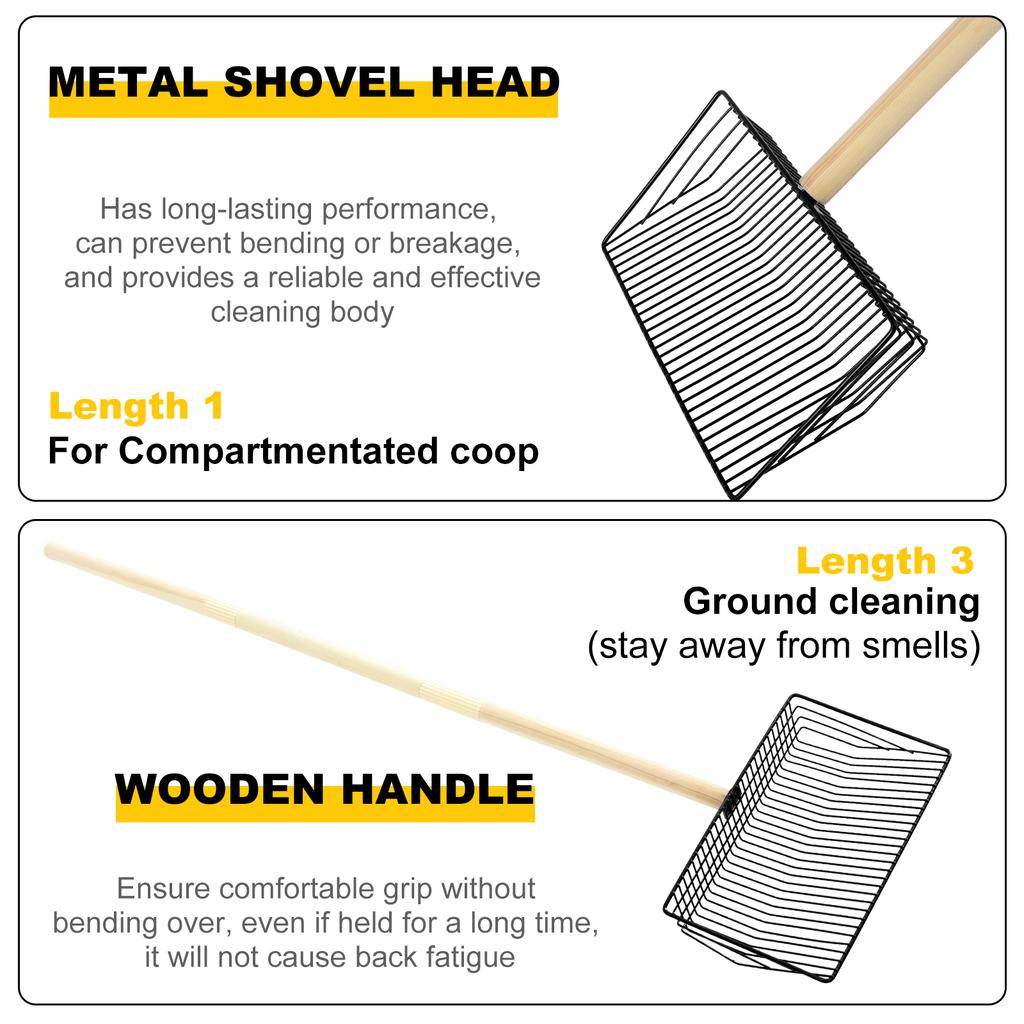 Adjustable Chicken Poop Scooper Metal Cat Litter Scoop with Detachable Wood Handle Litter Sifter Dog Pooper Scooper for Cleaning