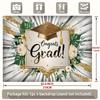 Elegant Gold Glitter Grad Backdrop, 150x130cm Greenery White Roses Grad Cap Tapestry for Grad Party Decor