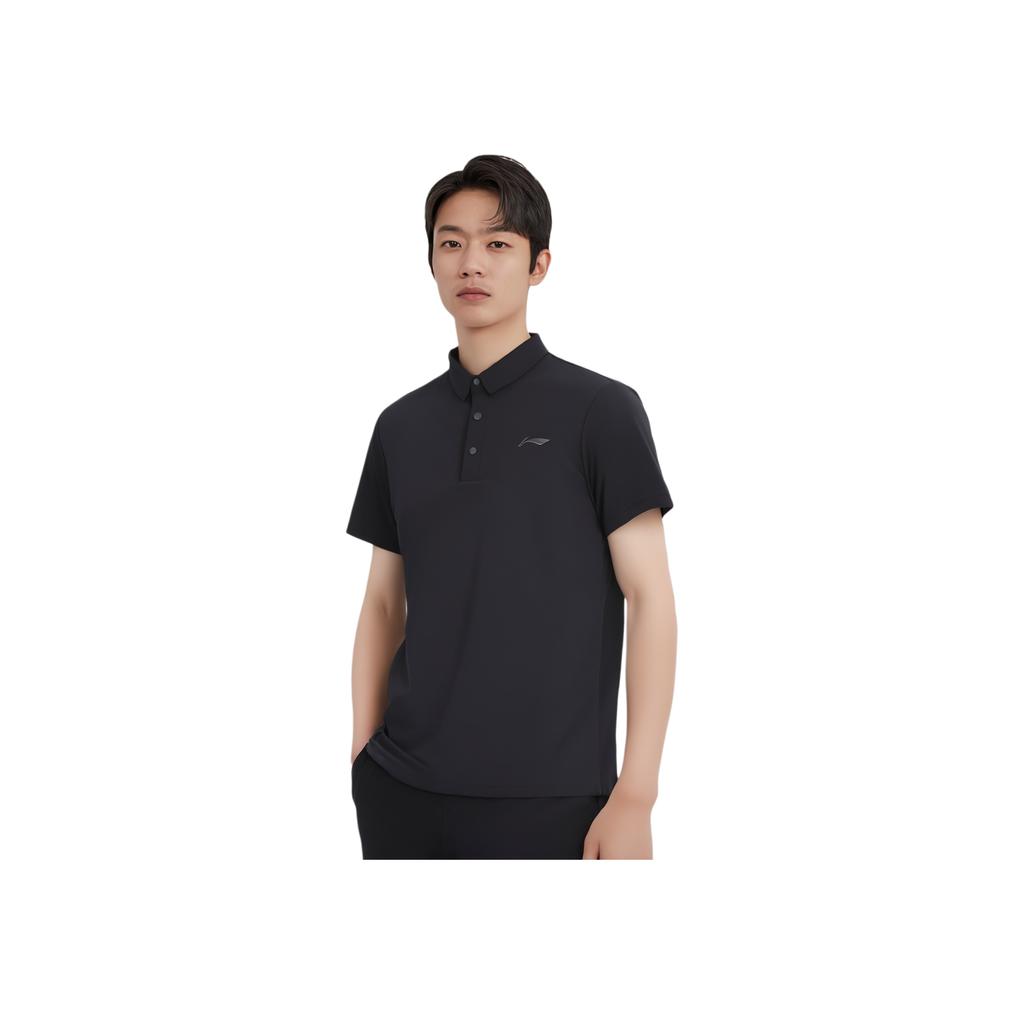 Li Ning Plain Polo Shirt With Collar Men Tops Black APLT115-1