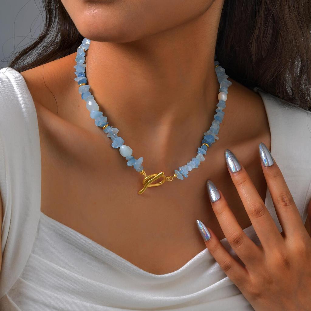 Vnox Crystal Pearl Natural Stone Luxury Necklace Women Formal Party Extra Stainless Steel OT Buckle Charm Bright Jewelry Choker