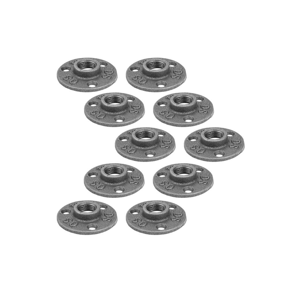 10 Piezas Brida de Piso de Hierro Maleable Negra   Accesorio Roscado Tubería Brida de Pared Antigua(DN15,1Celsius2 )