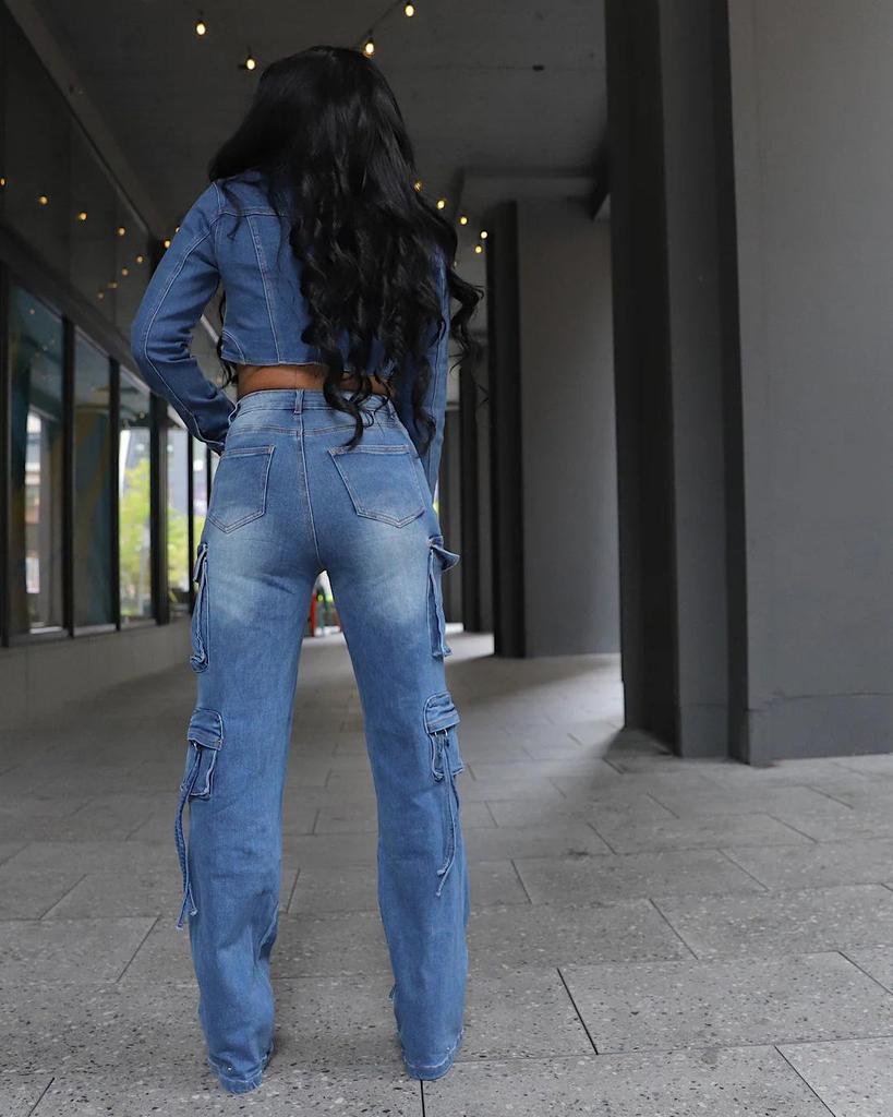 European & American Women's Casual Washed Denim Set