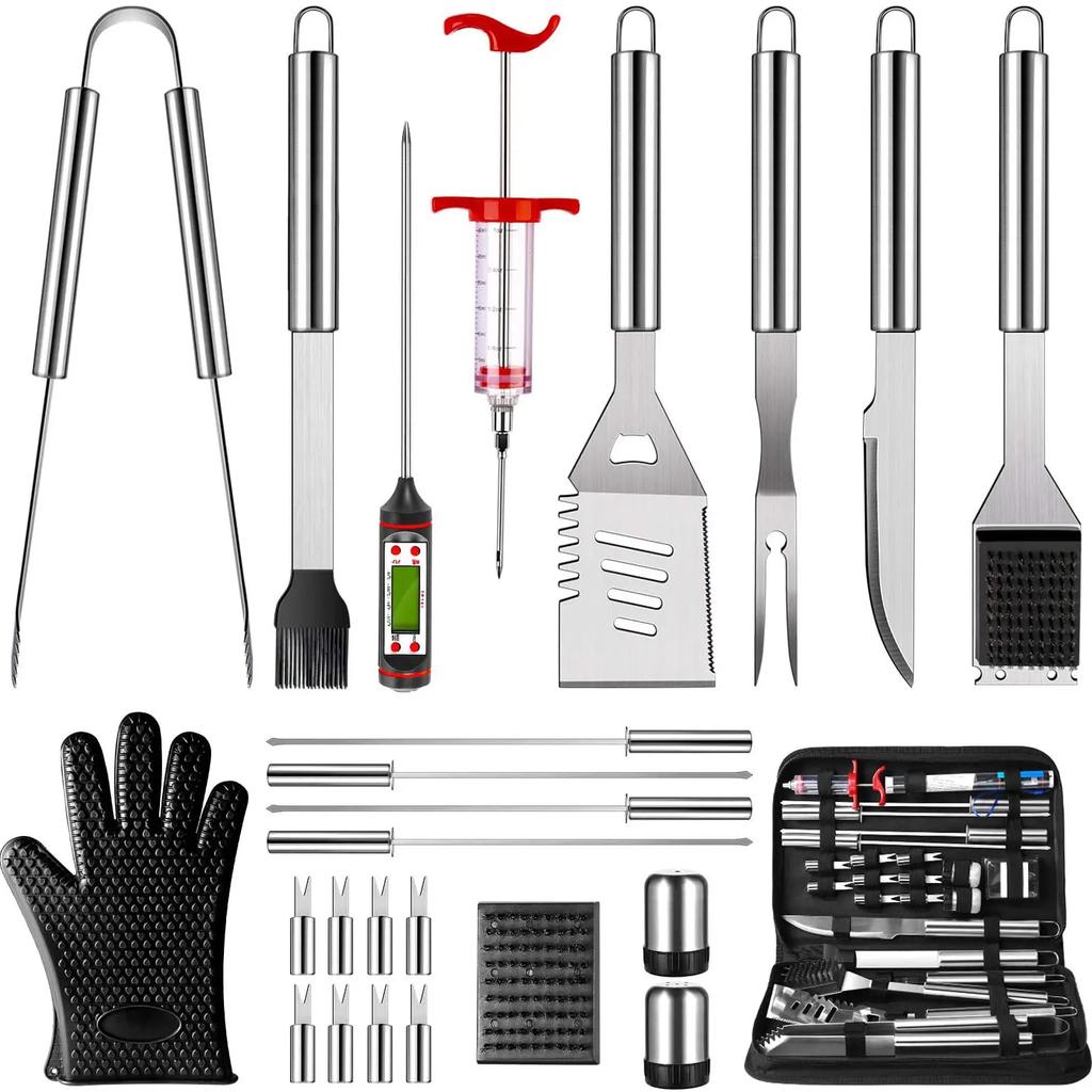 BBQ Tool Set, Portable Oxford Bag, Grilling Utensils, Stainless Steel Grill, Spatula Brush, Outdoor Barbecue Accessories