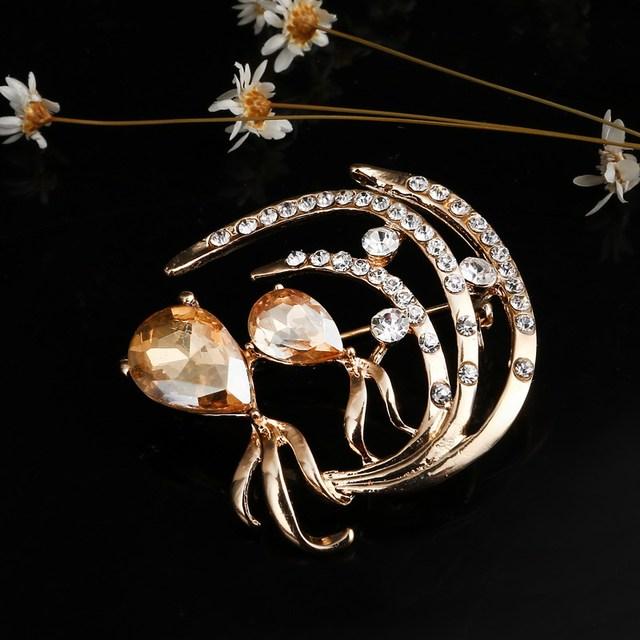 Hesiod Delicate Crystal Stone Rhinestone Pin Brooch Banquet Jewelry Simulated Pearl Goldfish Brooches Pins Wedding Occasion Party Event Wedding