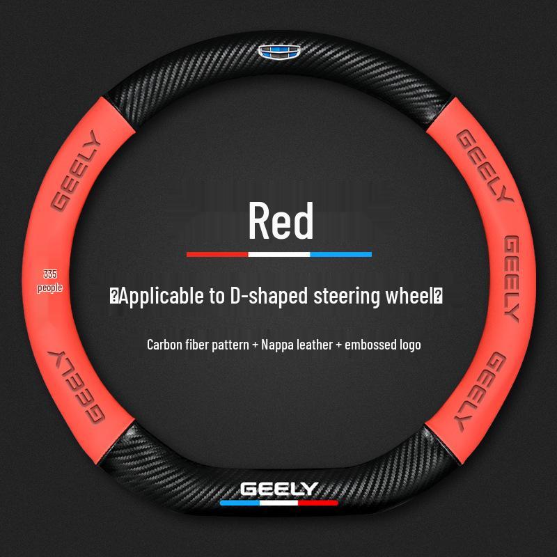Echte Leder-Karbonfaser-Lenkradabdeckung für Geely-Modelle: Emgrand, Vision, Borui, Boyue, Xingyue, Haoyue, Xingrui, Jiaji.