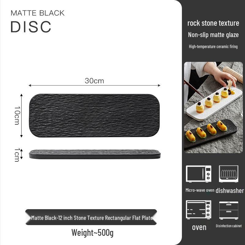 Rectangular Black & White Ceramic Sushi and Dessert Plate