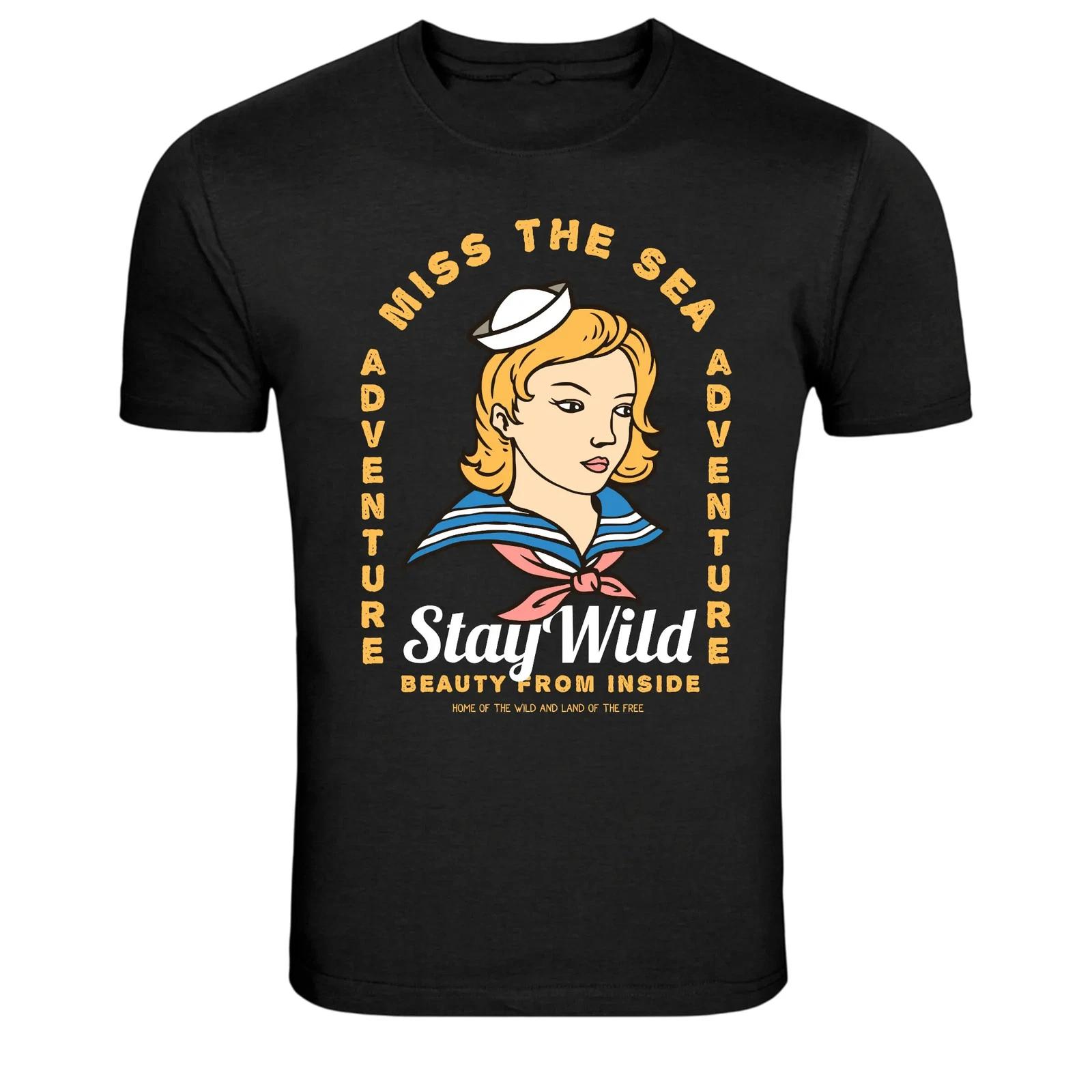 

Оставайся дикой Девушка-морячка Винтажная футболка Морское приключение L