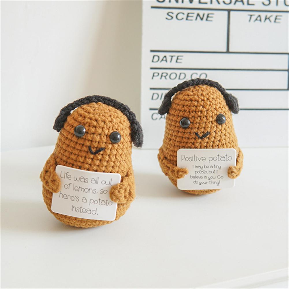 Positive Knitting Potato Doll Decoration with Card Positive Potato Doll for Birthday Party Office Decoration Good Luck Gifts