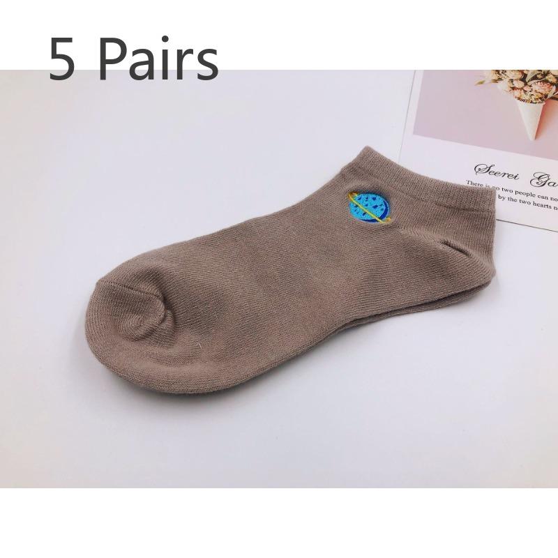 5 Pairs of New Female Spring and Summer Embroidery Cotton Creative Interesting Short Tube Socks