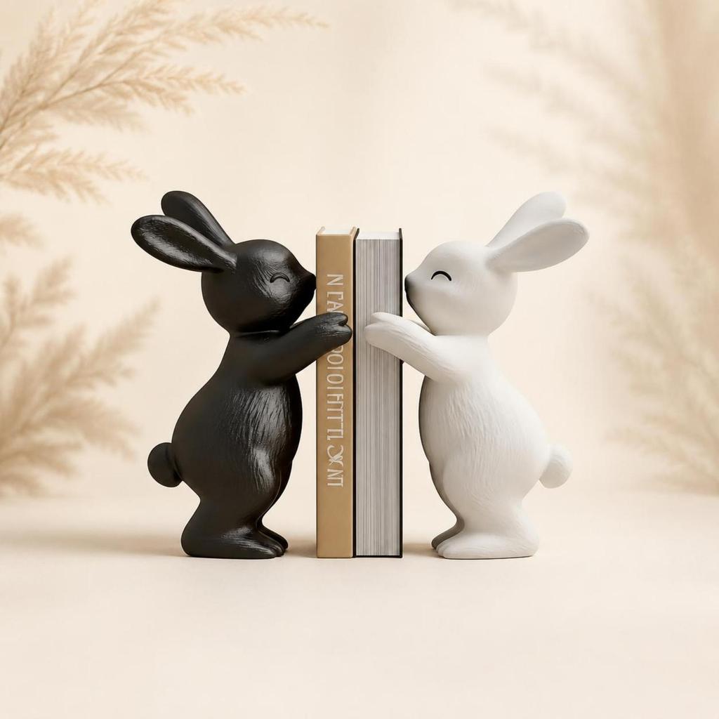 Nordic Rabbit Book Stand Artistic Decorative Statues Resin for Entryway