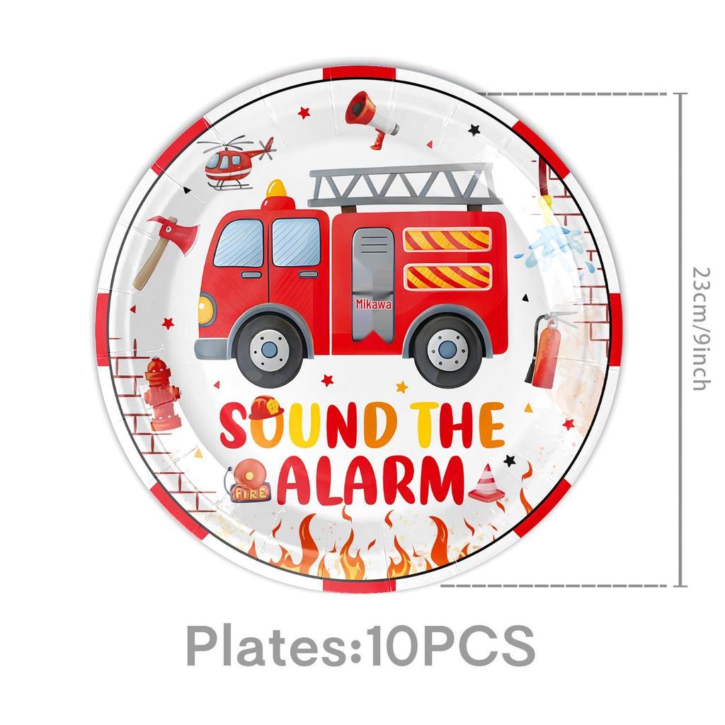Fire Truck Birthday Party Set: Plates, Cups, Banners, Tablecloth, Cutlery