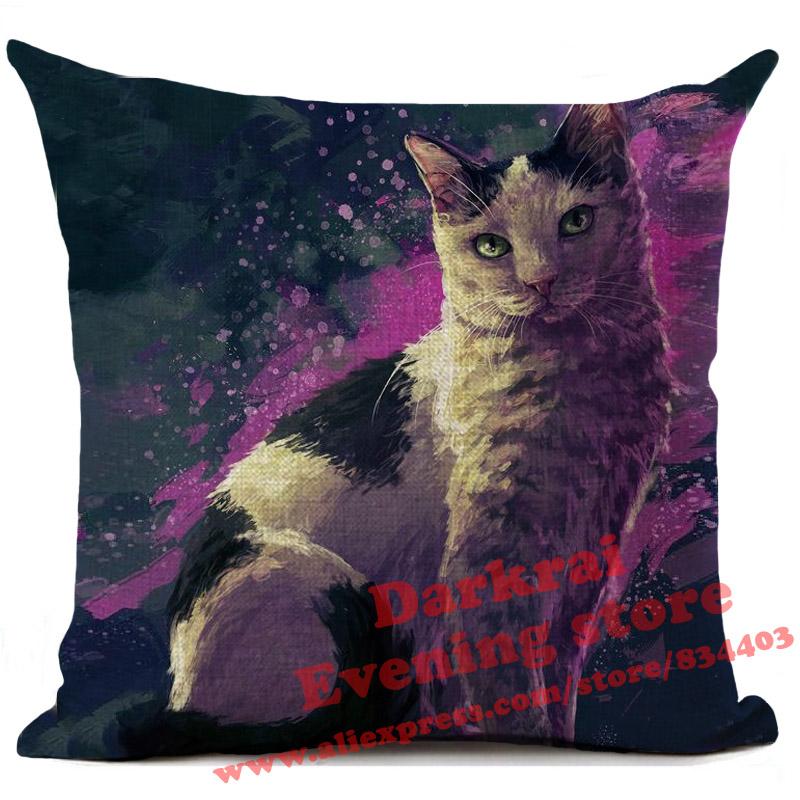 Cat Cushion Cover Kitten Printed Linen Throw Pillows Living Room Sofa Decor Throw Pillows Home Decoration Pillowcase Xcm
