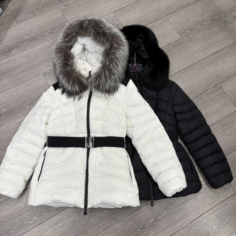 Winter European Station white duck down belt waist large fur collar fox hair down jacket women's medium and long tide