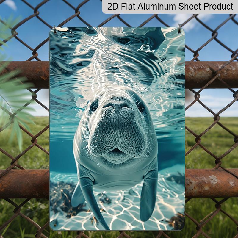 

2D Flat, Cute Sea Cow Underwater Metal Sign - Durable Aluminum Material Marine Life Home Decor, Beach House Bathroom, Coastal Living Room, Marine 20*30cm