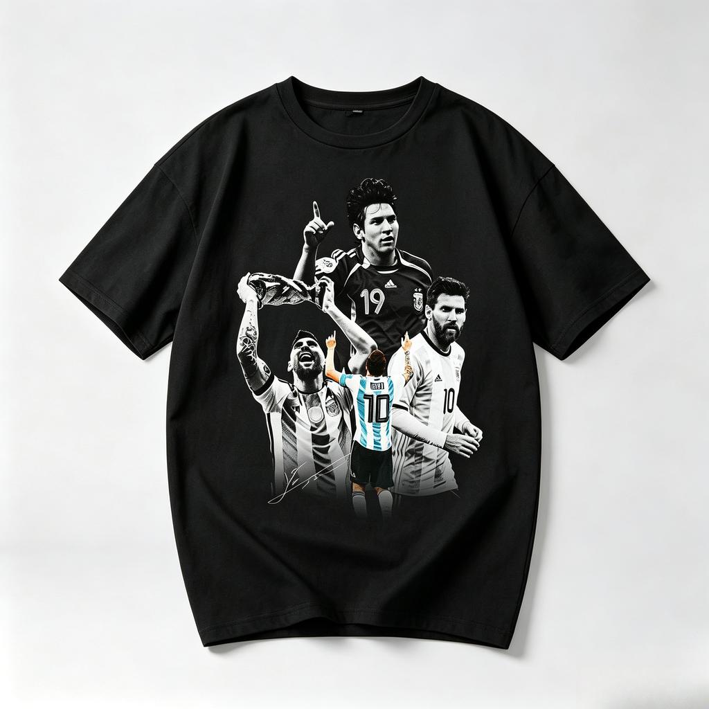 The Greatest Of All Time Messi Tee Classic Soccer Star Portrait Design Breathable Short Sleeve For True Football Supporters