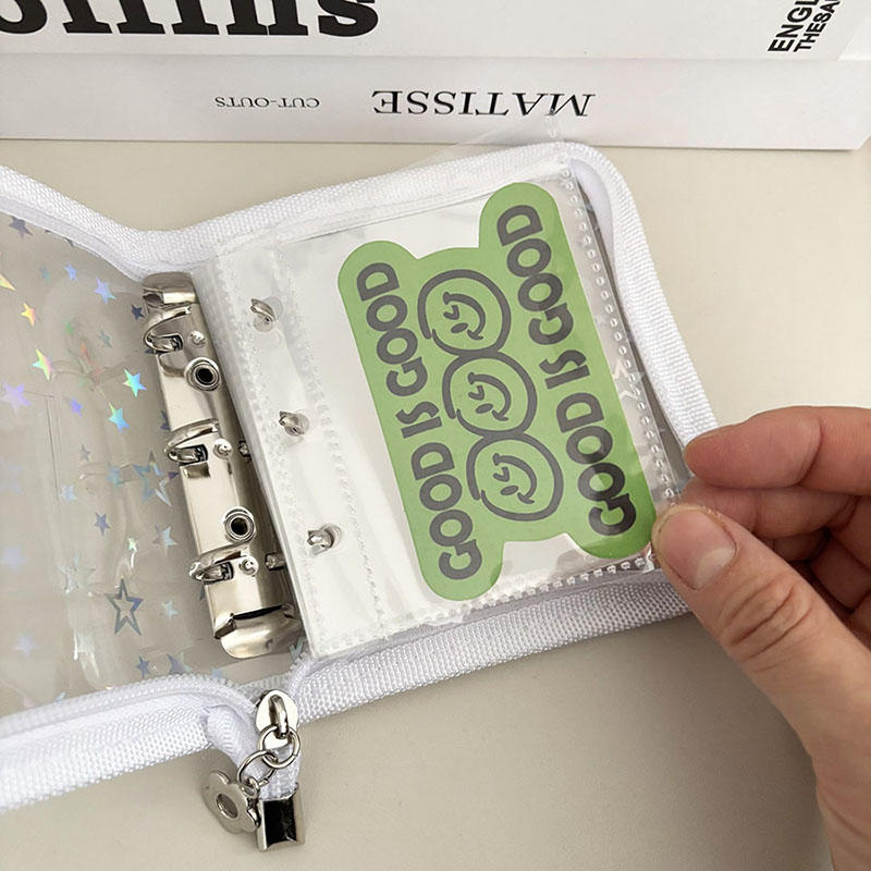 Mini PVC 3-Ring Binder Laser Star Design Zipper Closure Transparent Album For Photo Card Storage Memory Keeping Collecting Exquisite Fast Delivery
