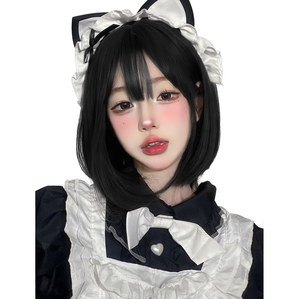 Sofeiyan Schwarz Voll Für Jeden Tag Kleine Hitze Perückennetz Enthalten Perücke, Bob, Haare, Kurz, Glatt, Perücke, Benutzung, Natürlich, Gesicht, Damen-, Crossdressing,