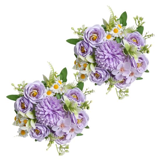 2 stk Falsk blomsterbukett Simulerte tusenfryd Realistisk hortensia Roser Kunstige blomster for Hjem Bryllupsdekorasjon Fotorekvisitter