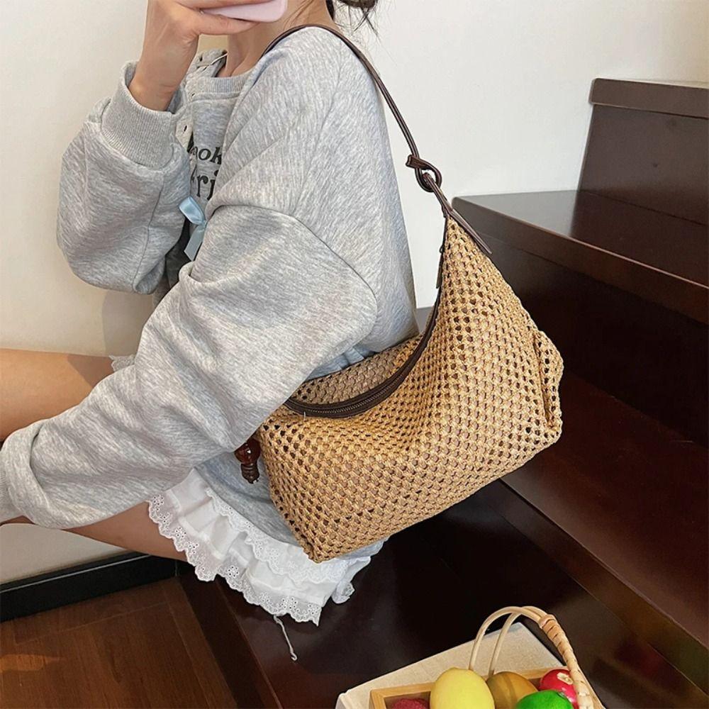 Summer Weave Straw Bag Shoulder Bag Underarm Woven Bag Fashion Beach Bag Streetwear