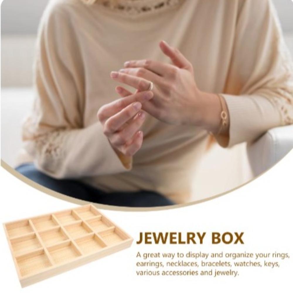 Solid Wood Jewelry Display Tray 6/12/24/36 Grids Ring Earring Holder Necklace Storage Box Watch