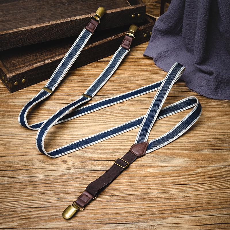 Unisex Y-Shaped Retro Elastic Suspenders with Anti-Slip Three Clips