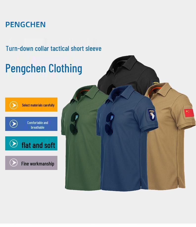 T-shirt Tactique à Séchage Rapide à Col Consul pour Homme, Manches Courtes, Anti-Transpirant, Tissu Élastique pour Usage Extérieur