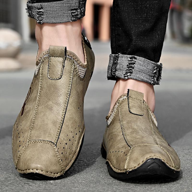 Handmade Leather Shoes Men Casual Sneakers Driving Shoe Leather Loafers Men Shoes Hot Sale Brand Octopus Bean Shoes Size 38-48