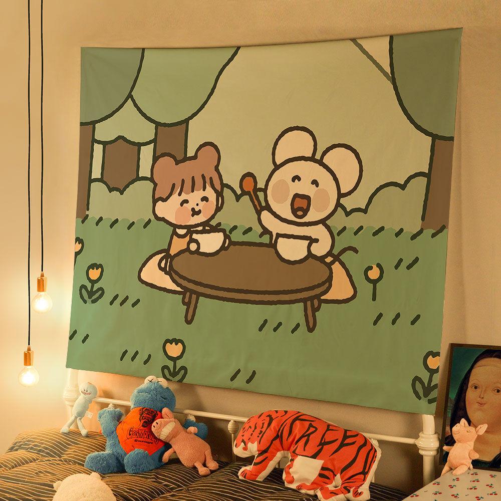 VIKAMA Cartoon Tapestry Childrens Room Ins Scandinavian Style Painting Good Night Story Baking Scene Wall Decoration