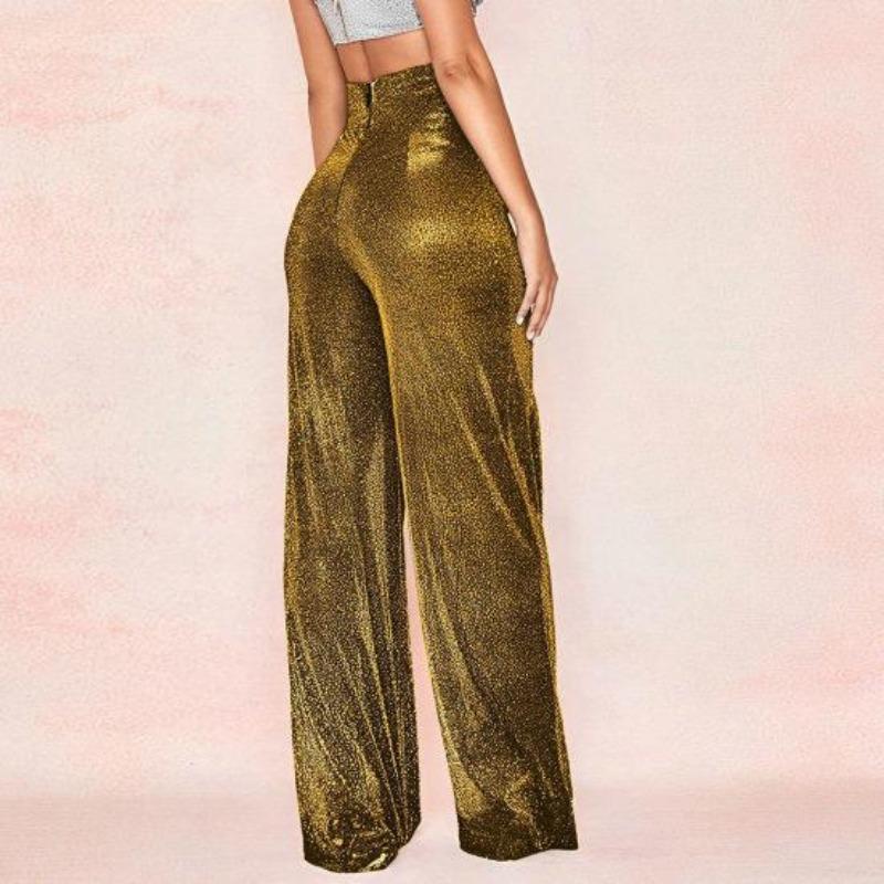 Women's Pants Shiny Solid Color High Waist Spring Autumn Temperament Loose Straight Wide Leg Trousers Daily Wear