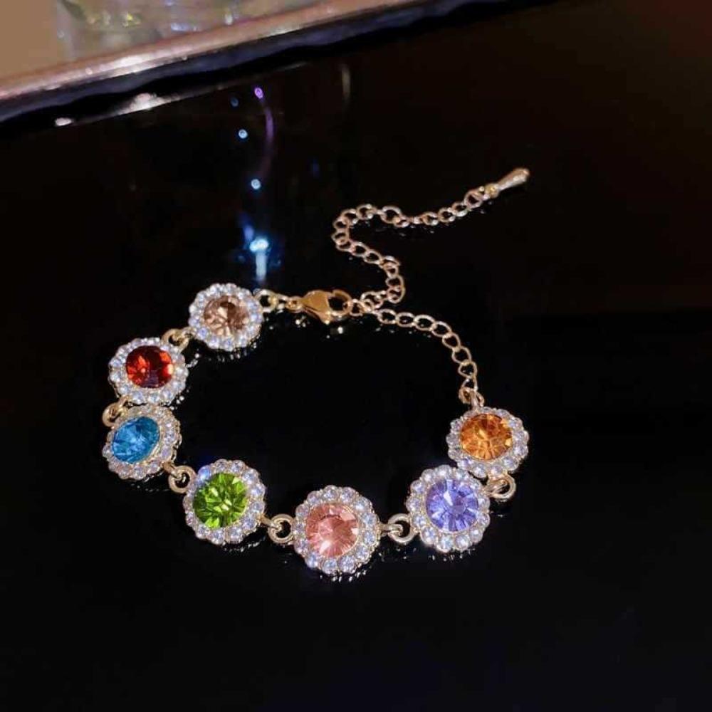 Shiny Zircon Bracelet Bangle Colorful Hand Chain Temperament Rainbow Rhinestone Bracelet Lady