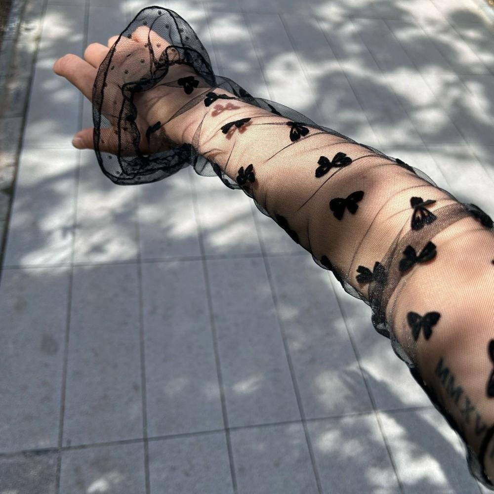 Breathable Lolita Arm Sleeves Bow Bridal Gloves Lace Mesh Sunscreen Sleeves Summer