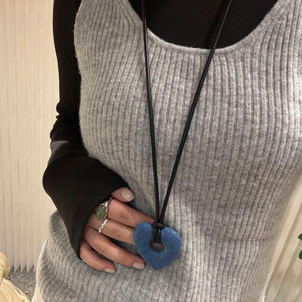 Ins Volcanic Stone Heart Necklace Elegant Personalized Sweater Chain  Sweater Decor