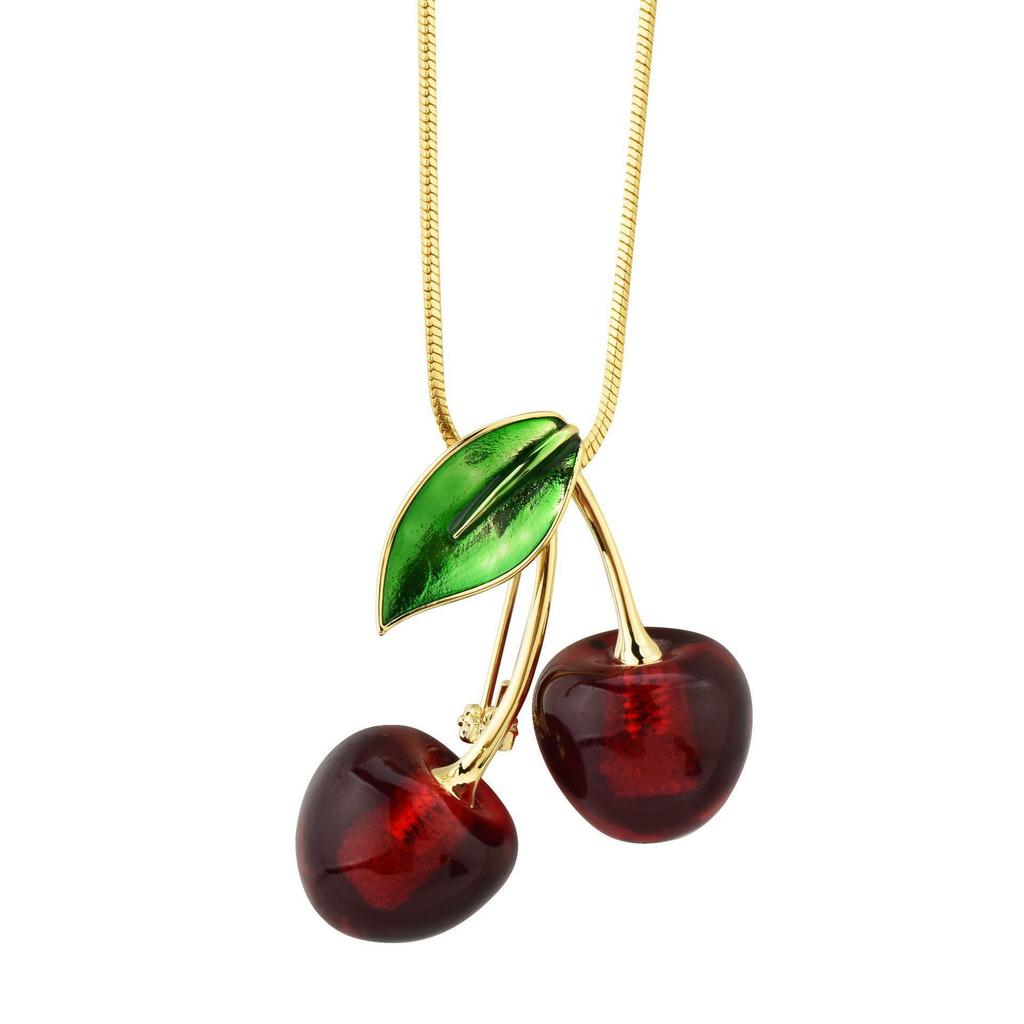 Versatile Cherry Pendant Necklace for Autumn & Winter Sweaters – Convertible Style & Corsage Accent