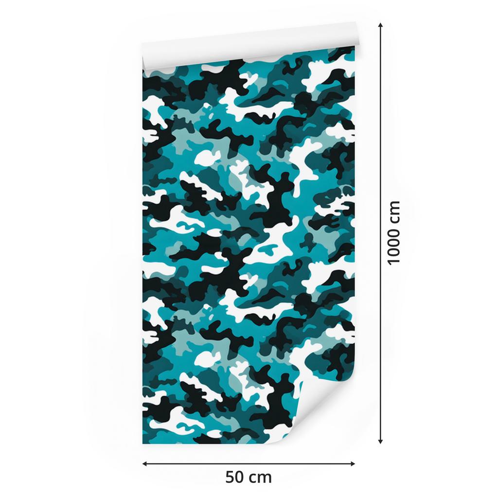 Turquoise and White Military Camouflage Wallpaper for Living Room and Bedroom 50x1000