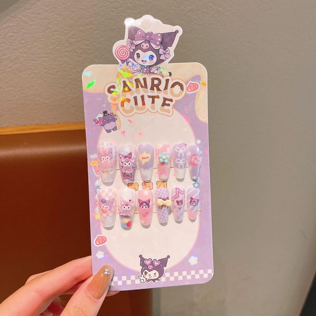 Kuromi samolepky na nehty pro děti - Dlouhé, odnímatelné kreslené tipy na nehty pro malé holčičky