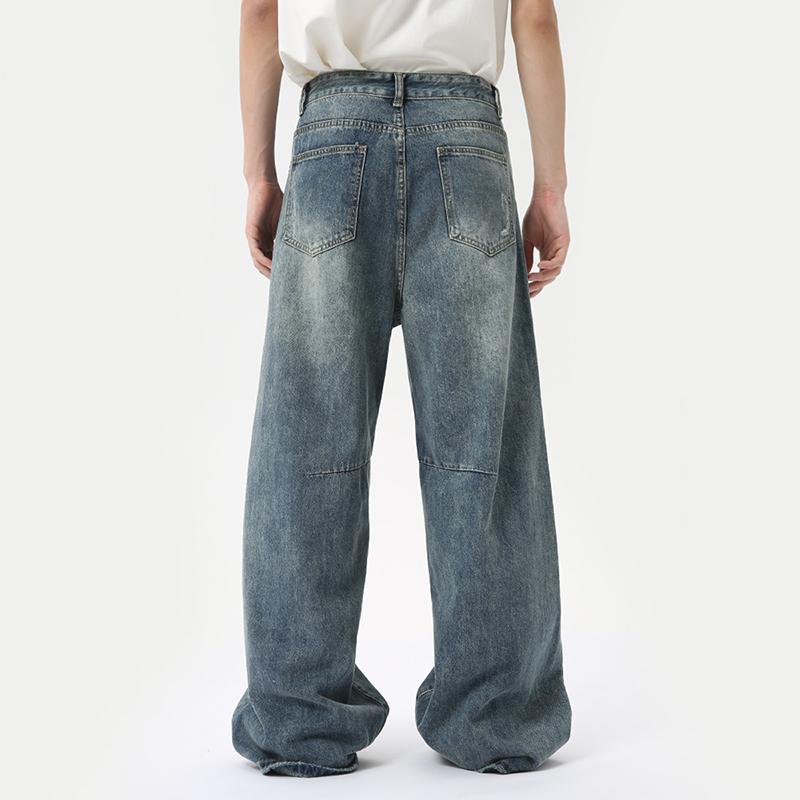 STREETRICH American Style Men's Denim Pants Washing Fashion Loose Men's Straight Trousers Casual Wide Leg Jeans