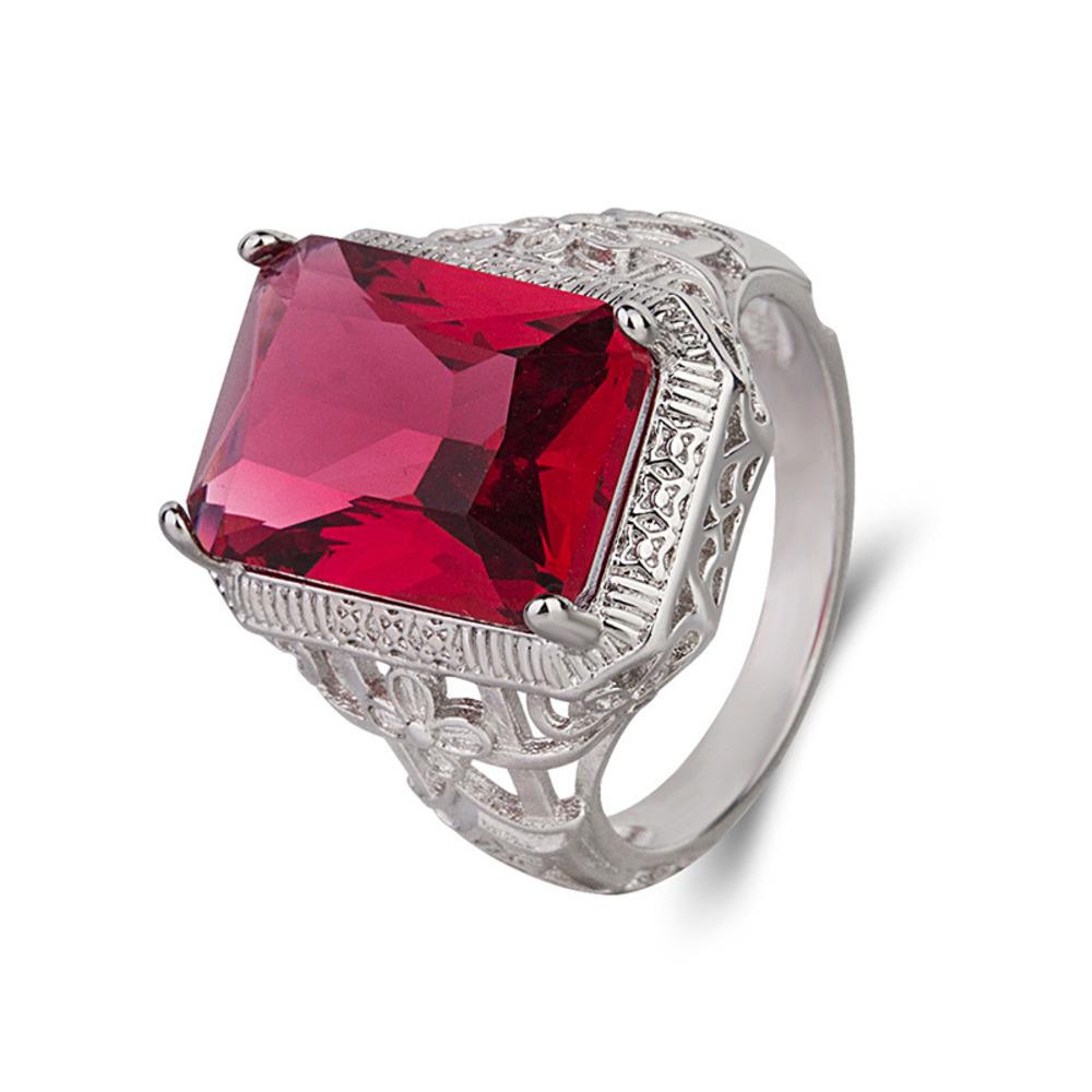 WOSIKATE Vintage Square Ruby Engagement Ring For Women  CopperFashion Jewellery Hollowed Out Zirconia Ring Accessories