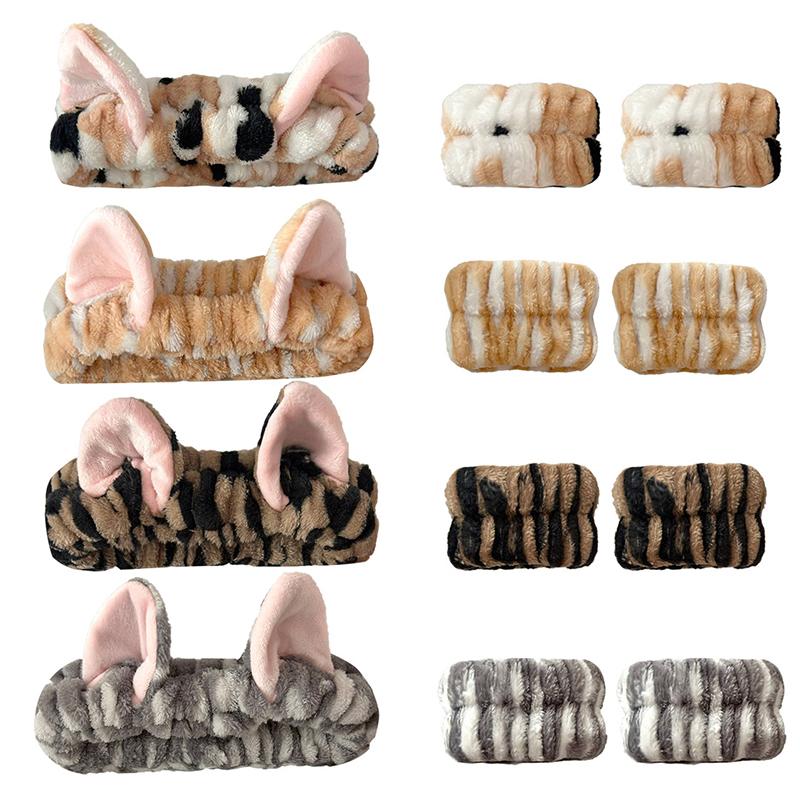 1 Set Absorbent Wristband Hair Styling Elastic Headband Plush Face Wash Cute Makeup Toiletries Multiple Colors