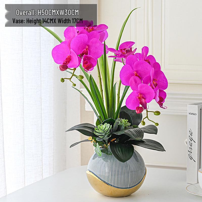 Artificial Phalaenopsis Floral Arrangement for Living Room Display - Potted Decoration for TV Cabinet