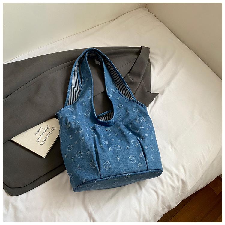 

New denim commuter large-capacity shopping bag Korean version casual underarm tote bag fashionable and simple shoulder bag