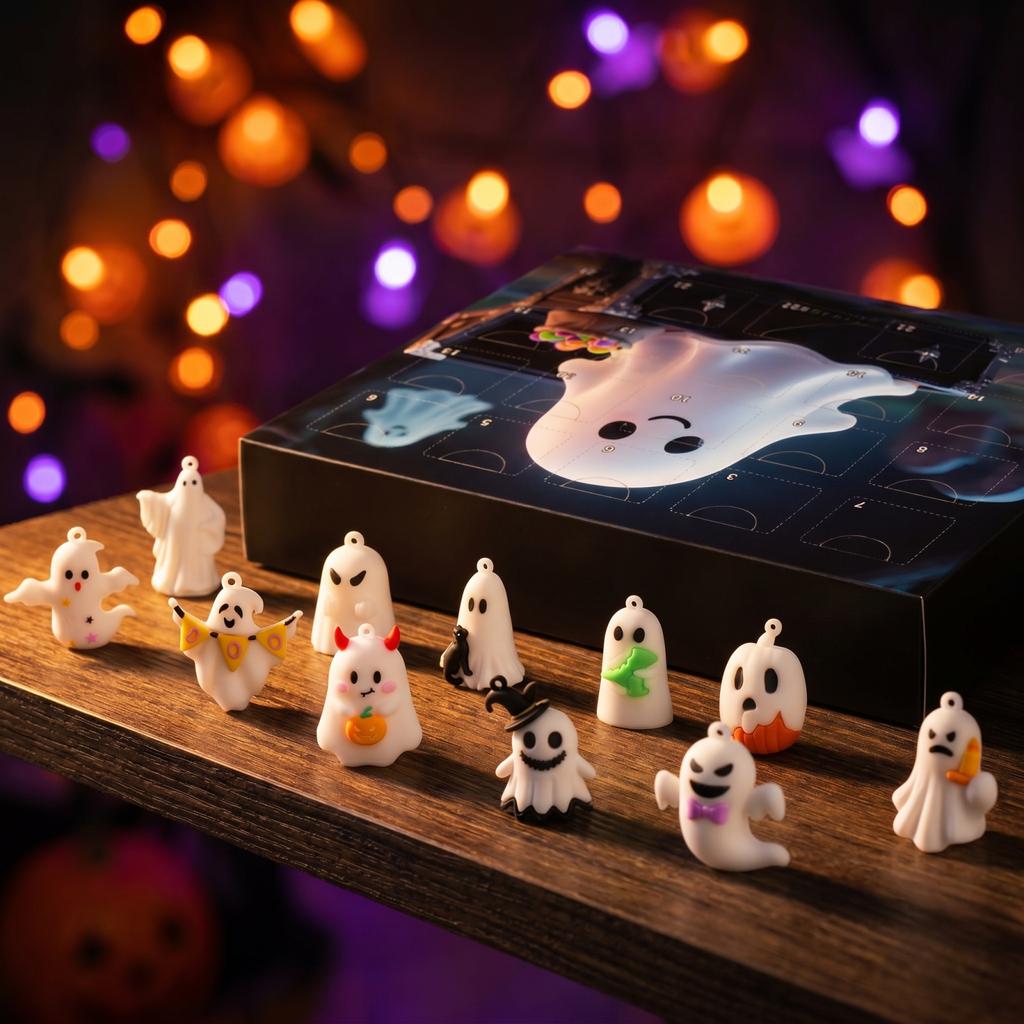 Halloween Countdown Calendar with Days of Surprise Figurines 3D Decorations for Festive Holiday