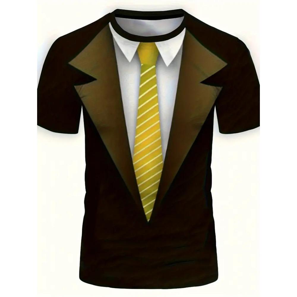 Fashion Men's T-shirts 3d Print Suit And Tie Pattern Plain Short Sleeved T-shirt For Men's Clothing High Street Streetwear Tops
