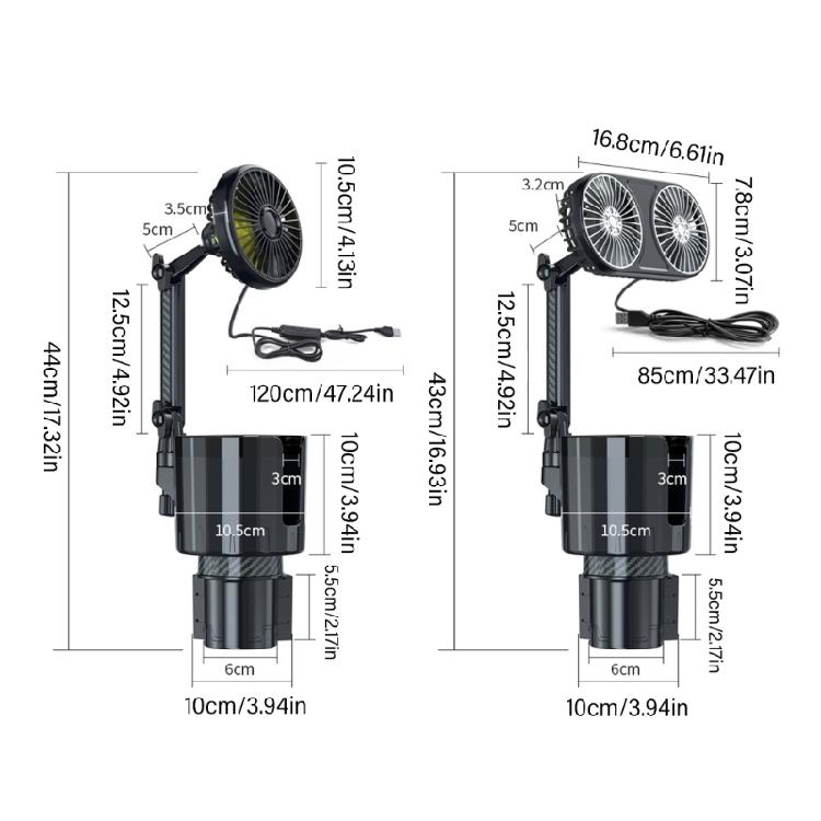 USB Car Fan with Light Adjust Speed 360 Degree Rotating Perfect for Camping Traveling Cup Holder