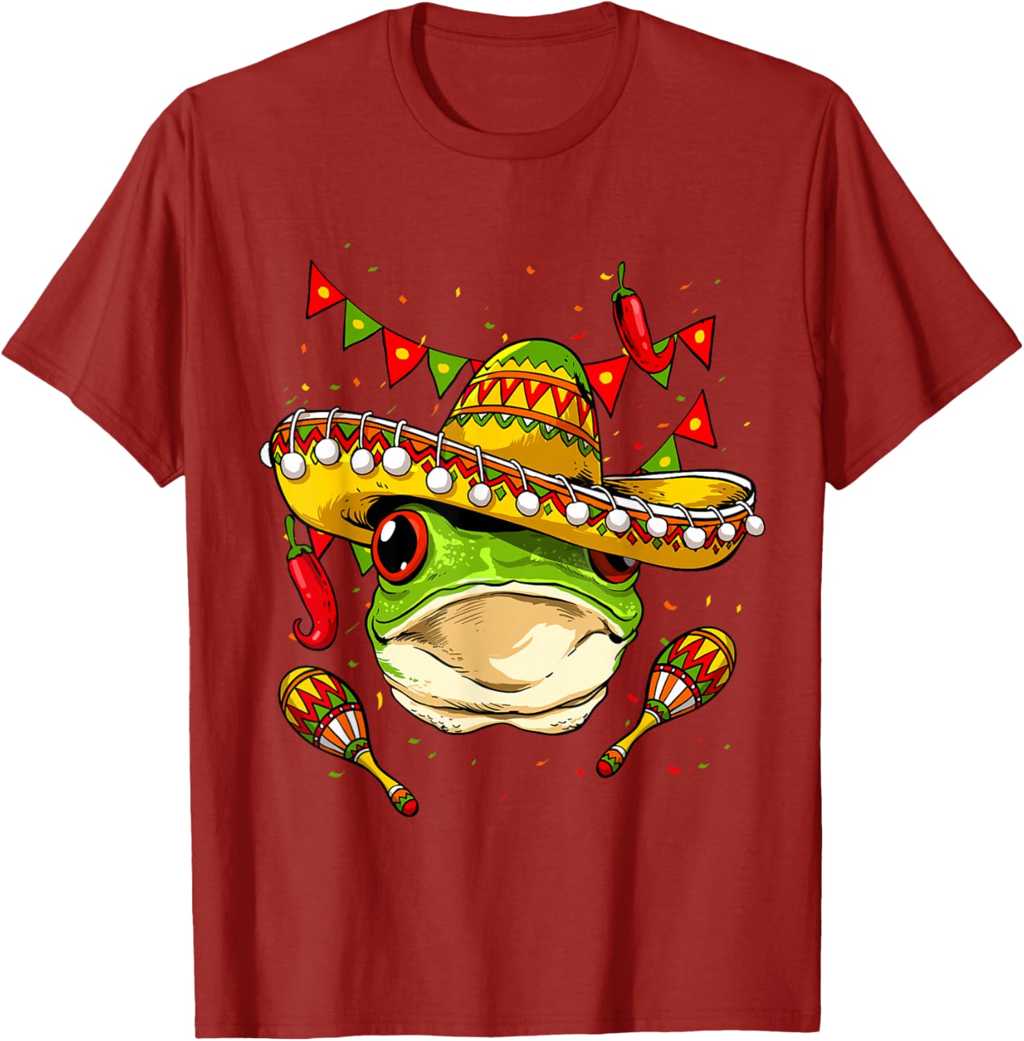 Frog Wearing Sombrero Mexican Fiesta Cinco De Mayo Graphic T-Shirt Casual Cotton Tee S