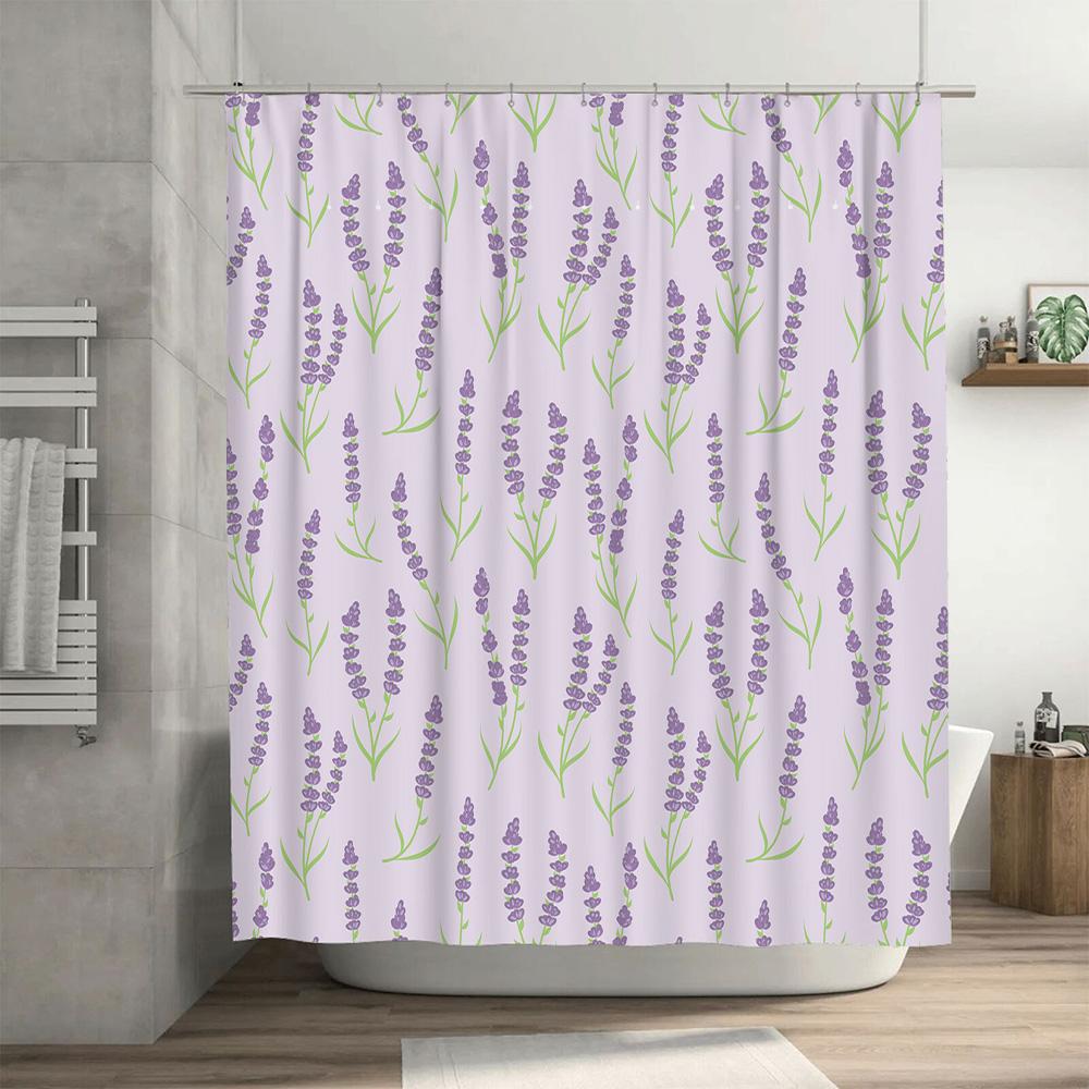 Classic Lavender Shower Curtain Pink Background with Green Leaves Pattern 180 x 243cm Bathroom Decor