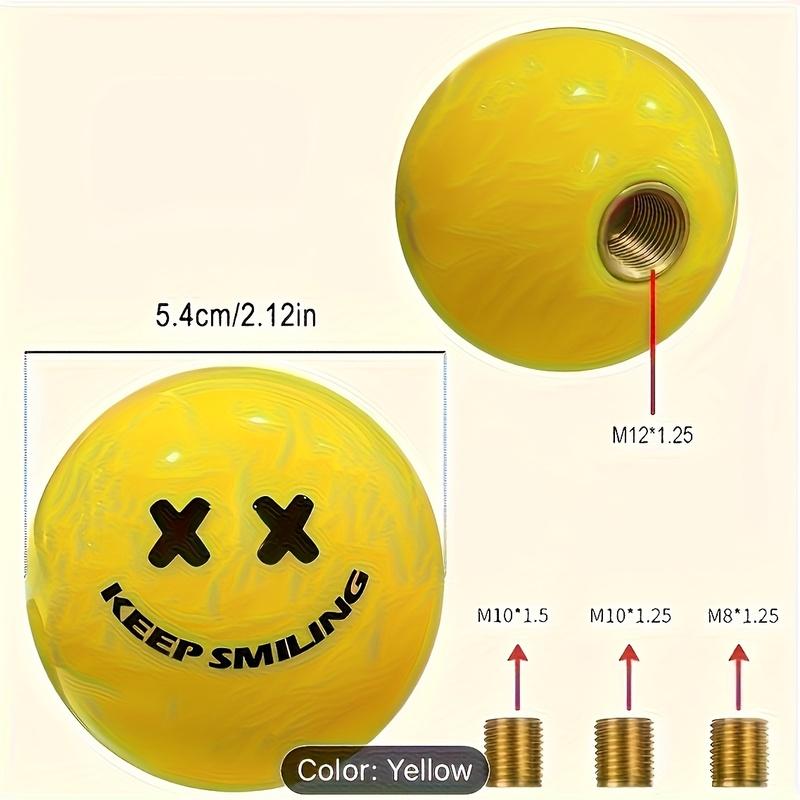 Keep Smiling Yellow & Black Gear Shift Knob - Manual Transmission Lever Head with Joyful Face Design, JDM Style Car Interior