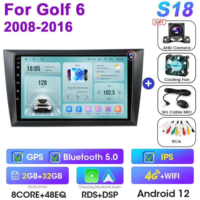 2 Din Android 12 Car Radio For Volkswagen VW GOLF 6 2008 - 2016 Wireless CarPlay Auto Car intelligent Systems Smart Autoradio 4G