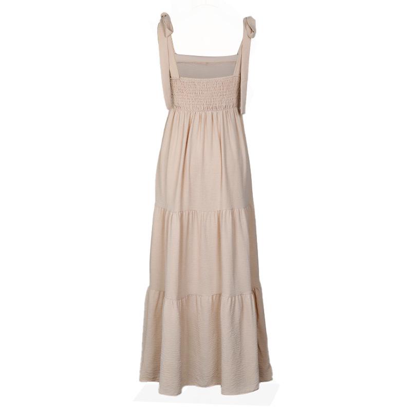 Summer Women's Solid Backless Spaghetti Strap Long Dress
