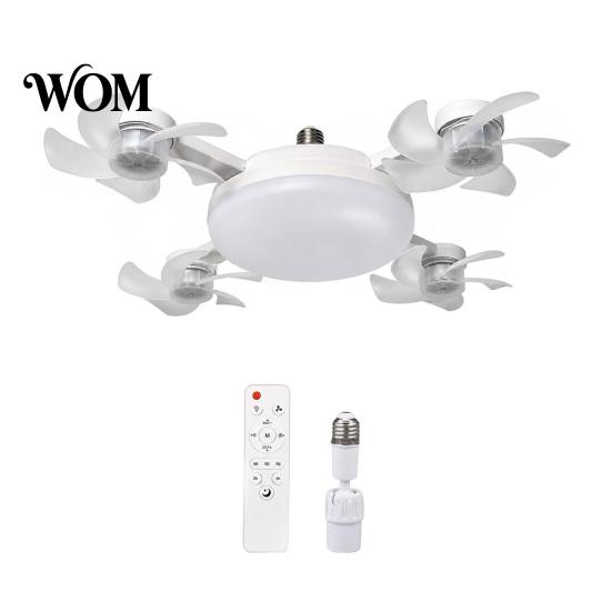 Smart Home Ceiling Fan 3/4/5 Blade with Light & Remote Control, 2-in-1 Silent LED Drone Foldable Blades, 3-Speed Dimmable E27 Socket for Bedroom