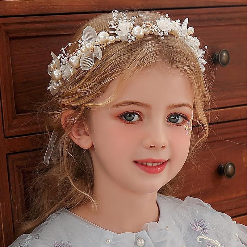 Ever Fairy Princess Flower Crystal Headpiece Girls Rhinestone Pearl Headband Women Wedding Floral Hairband Bridal Hair Accessories Photography for белый